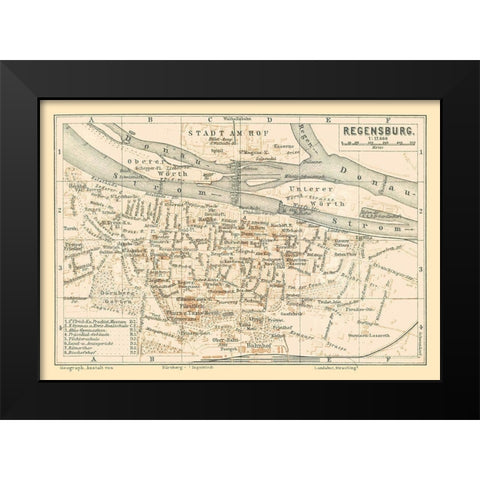 Regensburg Germany - Baedeker 1896 Black Modern Wood Framed Art Print by Baedeker