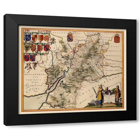 Glocestershire County England - Jansson 1646 Black Modern Wood Framed Art Print with Double Matting by Jansson