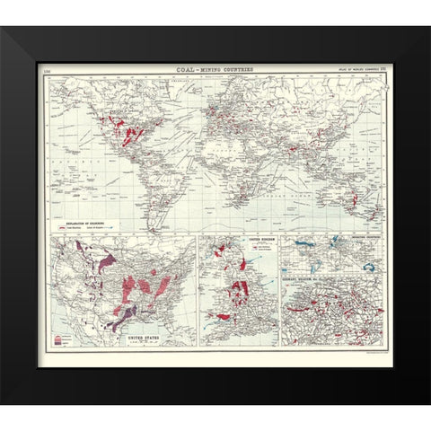 Global Coal Mining Countries - Bartholomew 1907 Black Modern Wood Framed Art Print by Bartholomew