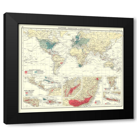 Global Coffee Production Consumption Black Modern Wood Framed Art Print by Bartholomew