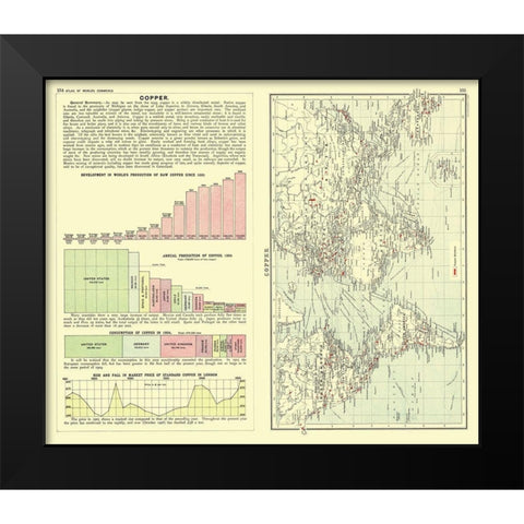 Global Copper Production - Bartholomew 1907 Black Modern Wood Framed Art Print by Bartholomew