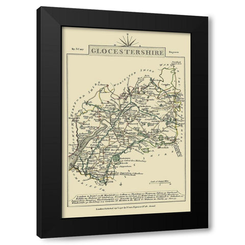 Glocestershire County England - Cary 1792 Black Modern Wood Framed Art Print with Double Matting by Cary