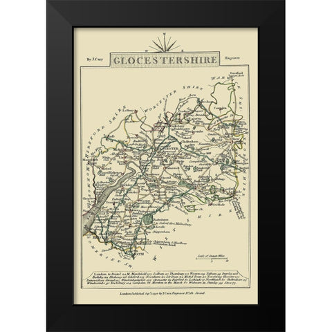 Glocestershire County England - Cary 1792 Black Modern Wood Framed Art Print by Cary