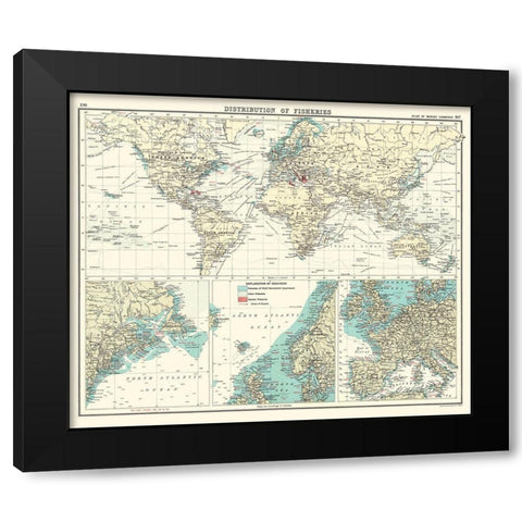 Global Distribution of Fisheries - Bartholomew Black Modern Wood Framed Art Print by Bartholomew
