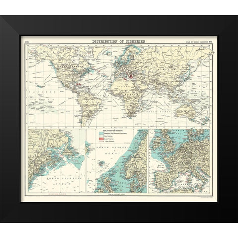 Global Distribution of Fisheries - Bartholomew Black Modern Wood Framed Art Print by Bartholomew
