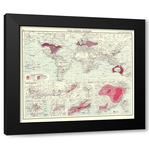 Global Tea Growing Countries - Bartholomew 1907 Black Modern Wood Framed Art Print with Double Matting by Bartholomew