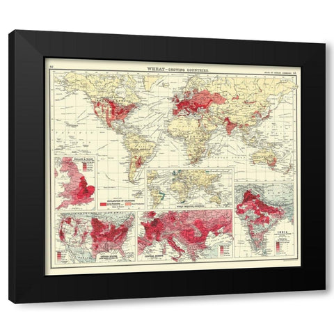 Global Wheat Growing Countries - Bartholomew 1907 Black Modern Wood Framed Art Print with Double Matting by Bartholomew
