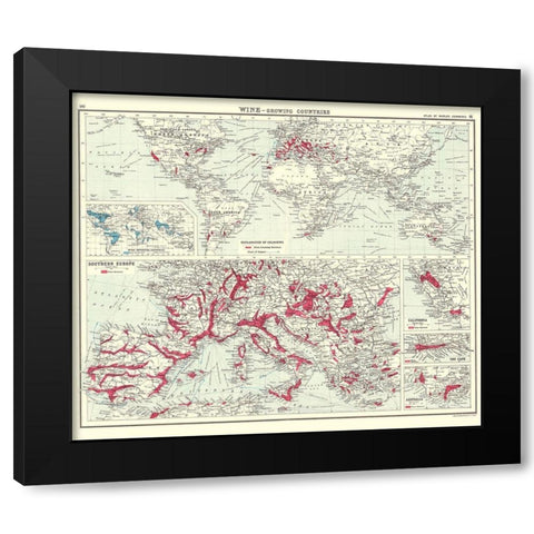 Global Wine Growing Countries - Bartholomew 1907 Black Modern Wood Framed Art Print by Bartholomew