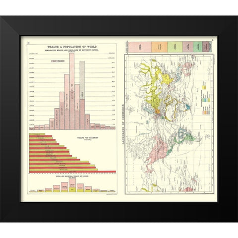 Global Wealth Population Languages Black Modern Wood Framed Art Print by Bartholomew