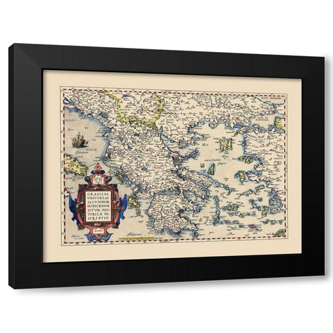 Hellenic Republic Greece - Ortelius 1606 Black Modern Wood Framed Art Print by Ortelius