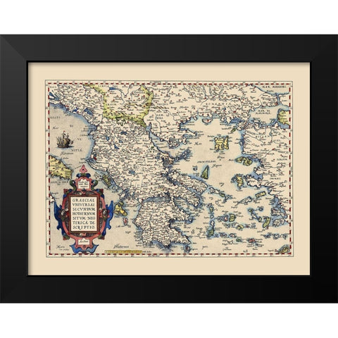 Hellenic Republic Greece - Ortelius 1606 Black Modern Wood Framed Art Print by Ortelius