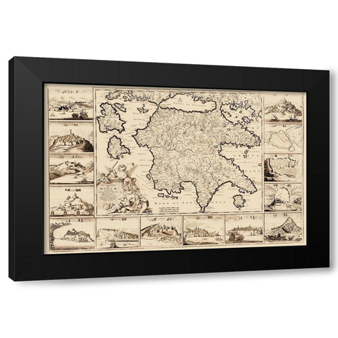 Peloponnese Region Greece - De Wit 1680 Black Modern Wood Framed Art Print by De Wit