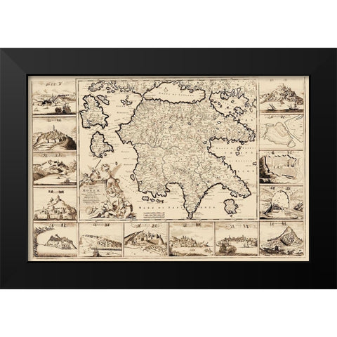 Peloponnese Region Greece - De Wit 1680 Black Modern Wood Framed Art Print by De Wit