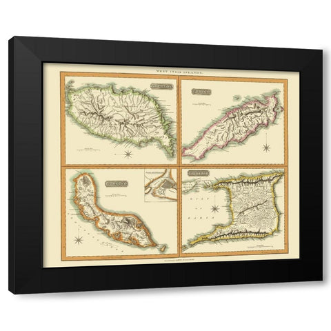 Caribbean Grenada Tobago Curacao Trinidad Black Modern Wood Framed Art Print by Thomson
