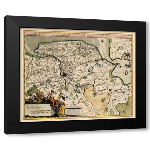 Groningen Region Netherlands - Visscher 1681 Black Modern Wood Framed Art Print with Double Matting by Visscher