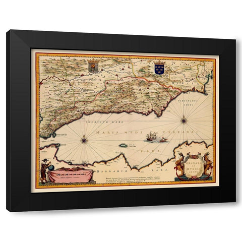 Iberian Peninsula Granada Murcia Spain - Blaeu Black Modern Wood Framed Art Print by Blaeu
