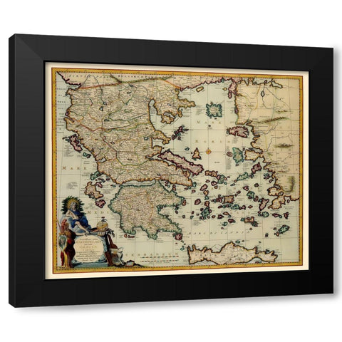 Aegean Sea Crete Greece - Visscher 1681 Black Modern Wood Framed Art Print with Double Matting by Visscher