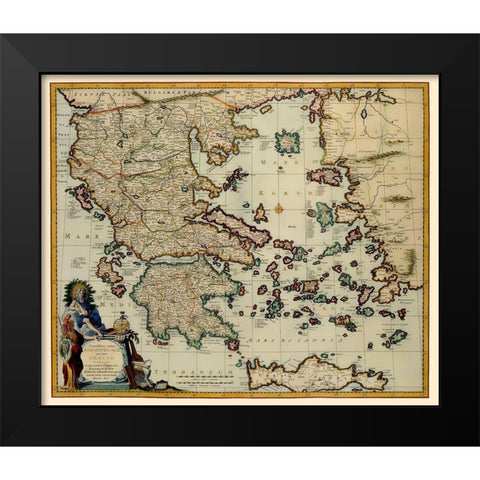 Aegean Sea Crete Greece - Visscher 1681 Black Modern Wood Framed Art Print by Visscher