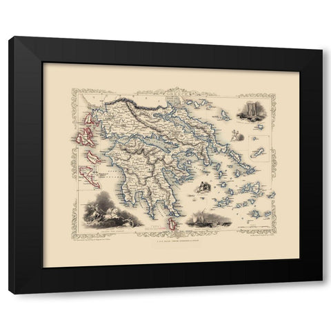 Greece - Tallis 1851 Black Modern Wood Framed Art Print with Double Matting by Tallis