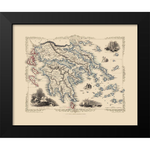 Greece - Tallis 1851 Black Modern Wood Framed Art Print by Tallis