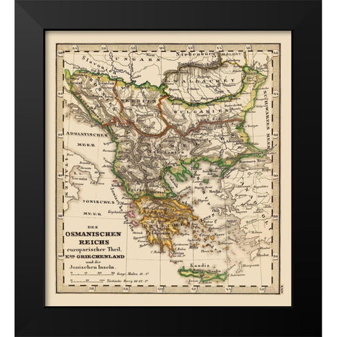 Greece Turkey - Stieler 1852 Black Modern Wood Framed Art Print by Stieler