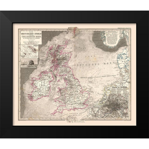 Europe British Isles - Stieler  1885 Black Modern Wood Framed Art Print by Stieler