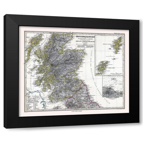 Northern England Scotland - Stieler  1885 Black Modern Wood Framed Art Print with Double Matting by Stieler