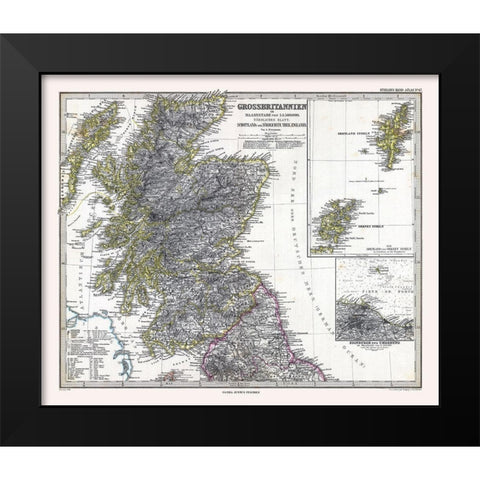 Northern England Scotland - Stieler  1885 Black Modern Wood Framed Art Print by Stieler