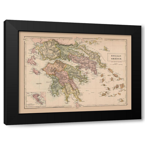 Greece - Black 1867 Black Modern Wood Framed Art Print with Double Matting by Black