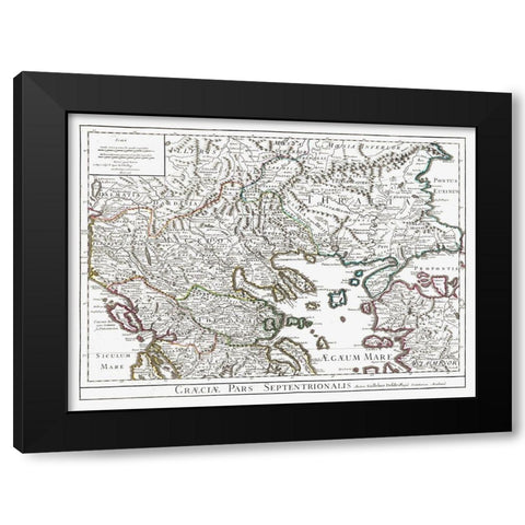 North East Greece - De Lisle 1731 Black Modern Wood Framed Art Print by De L''isle