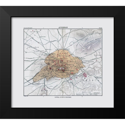 Athens Greece - Perthes 1896 Black Modern Wood Framed Art Print by Perthes
