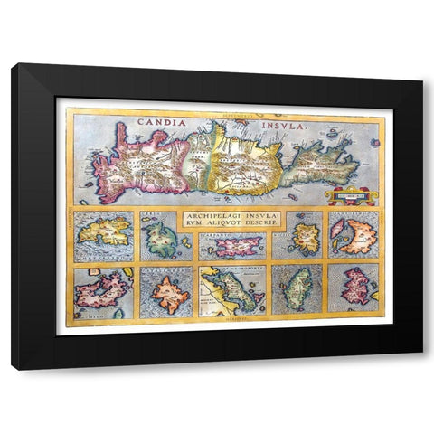 Ancient Greek Islands Greece - Ortelius 1570 Black Modern Wood Framed Art Print by Ortelius