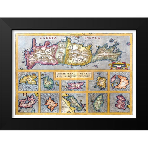 Ancient Greek Islands Greece - Ortelius 1570 Black Modern Wood Framed Art Print by Ortelius
