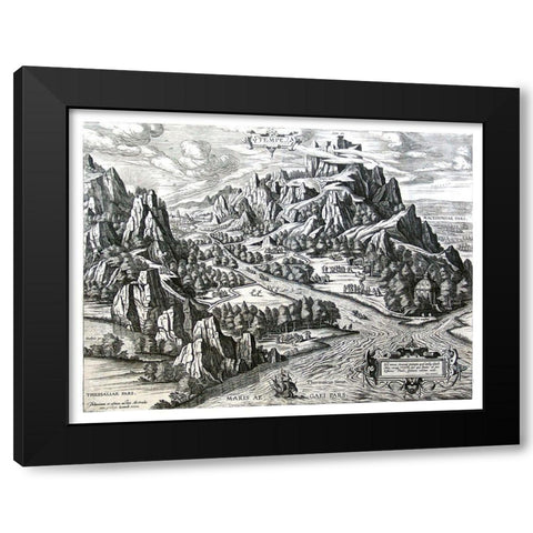 Vale of Tempe Greece - Ortelius 1570 Black Modern Wood Framed Art Print with Double Matting by Ortelius