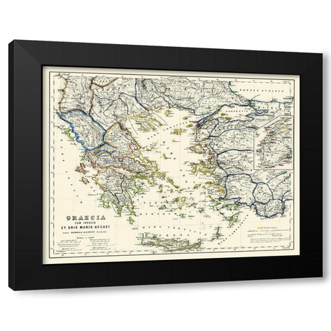 Islands Aegean Sea Greece Turkey - Kiepert 1903 Black Modern Wood Framed Art Print with Double Matting by Kiepert