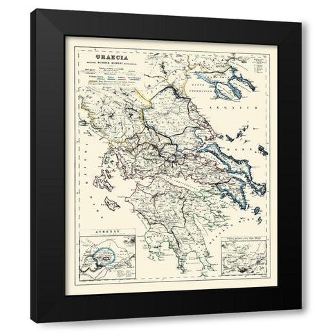 Athens Greece - Kiepert 1903 Black Modern Wood Framed Art Print with Double Matting by Kiepert