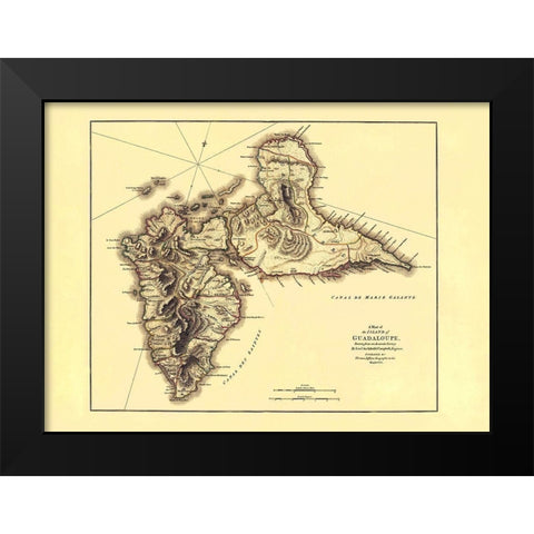 Caribbean Guadeloupe - Jefferys 1775 Black Modern Wood Framed Art Print by Jefferys