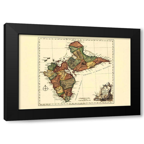 Caribbean Guadeloupe - Jefferys 1775 Black Modern Wood Framed Art Print with Double Matting by Jefferys
