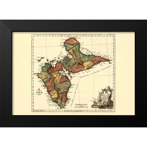 Caribbean Guadeloupe - Jefferys 1775 Black Modern Wood Framed Art Print by Jefferys
