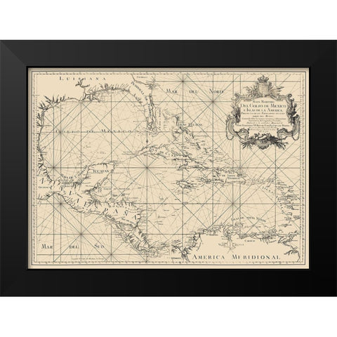 Gulf of Mexico Caribbean Honduras Nicaragua Black Modern Wood Framed Art Print by Lopez