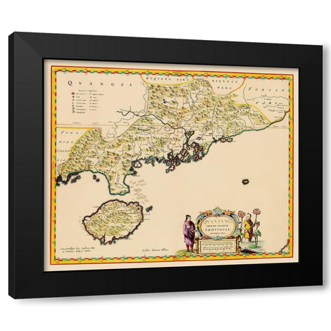 Guangdong Province China Kwantung Hong Kong Black Modern Wood Framed Art Print by Blaeu