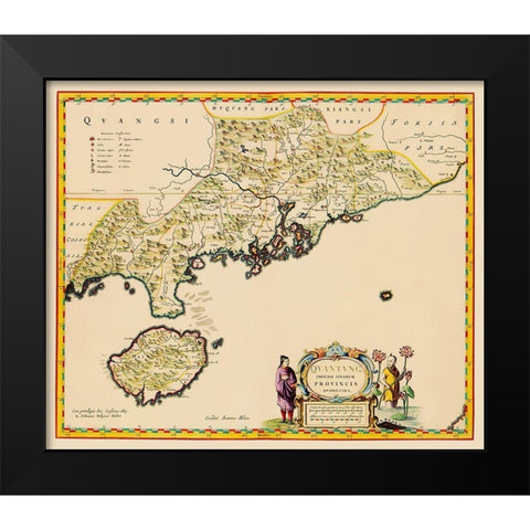 Guangdong Province China Kwantung Hong Kong Black Modern Wood Framed Art Print by Blaeu