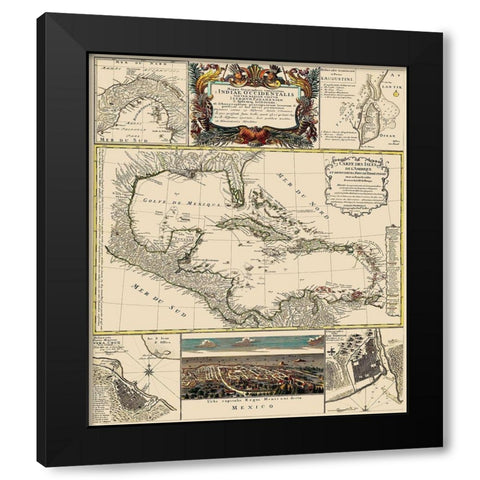 Gulf of Mexico Caribbean - Homann 1817 Black Modern Wood Framed Art Print with Double Matting by Homann