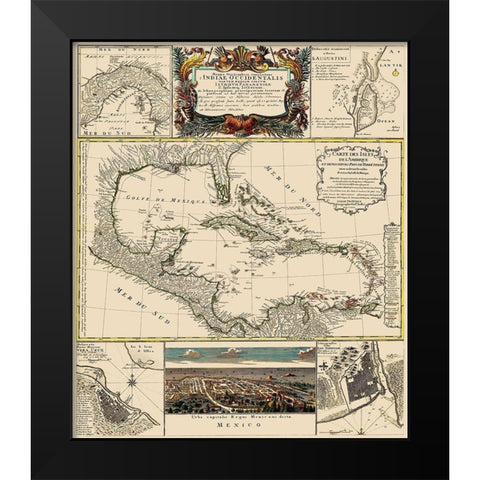 Gulf of Mexico Caribbean - Homann 1817 Black Modern Wood Framed Art Print by Homann
