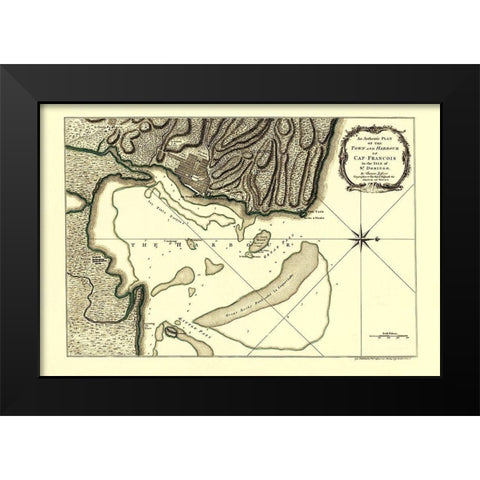 Cap Francois Isle St Domingo Dominican Rep Haiti Black Modern Wood Framed Art Print by Jeffreys