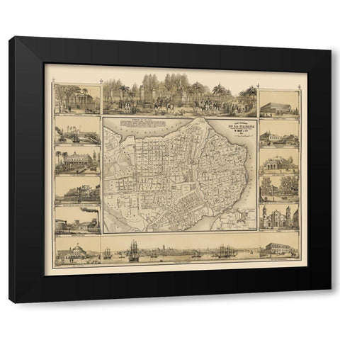 Caribbean Havana Cuba - May 1853 Black Modern Wood Framed Art Print by May