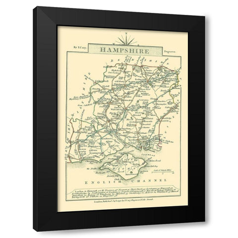 Hampshire County England - Cary 1792 Black Modern Wood Framed Art Print with Double Matting by Cary