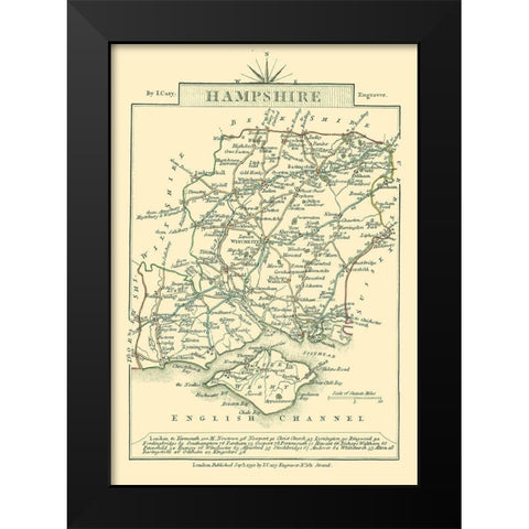 Hampshire County England - Cary 1792 Black Modern Wood Framed Art Print by Cary
