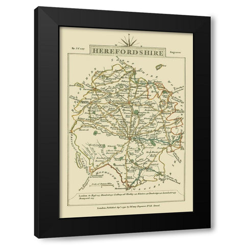 Herefordshire County England - Cary 1792 Black Modern Wood Framed Art Print with Double Matting by Cary