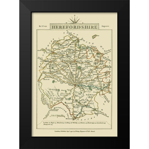 Herefordshire County England - Cary 1792 Black Modern Wood Framed Art Print by Cary